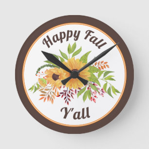 Sonnenblumen und Beeren in Aquarellfarben Runde Wanduhr