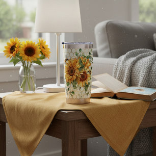 Sonnenblumen und Bienen benutzerdefiniert Thermobecher