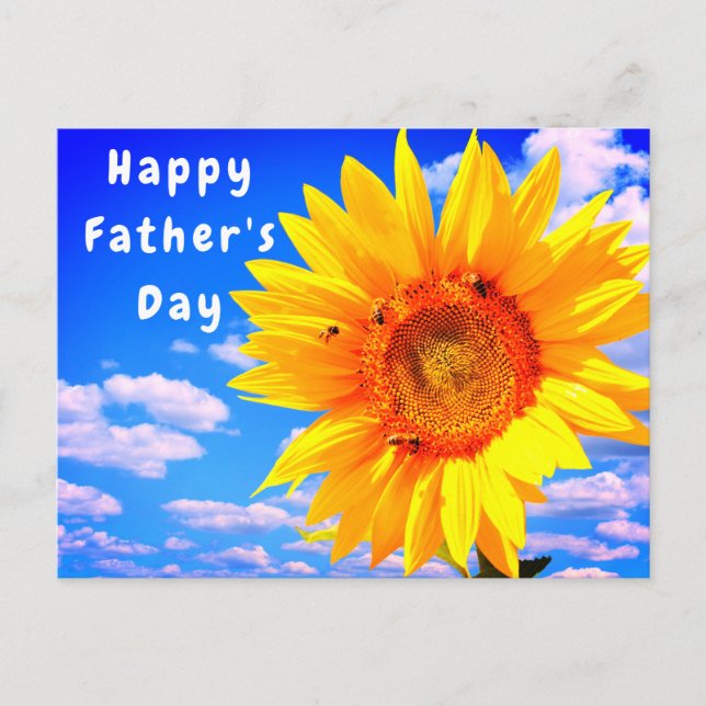 Sonnenblumen und Bienen Blue Sky Father's Day Card Postkarte (Vorderseite)