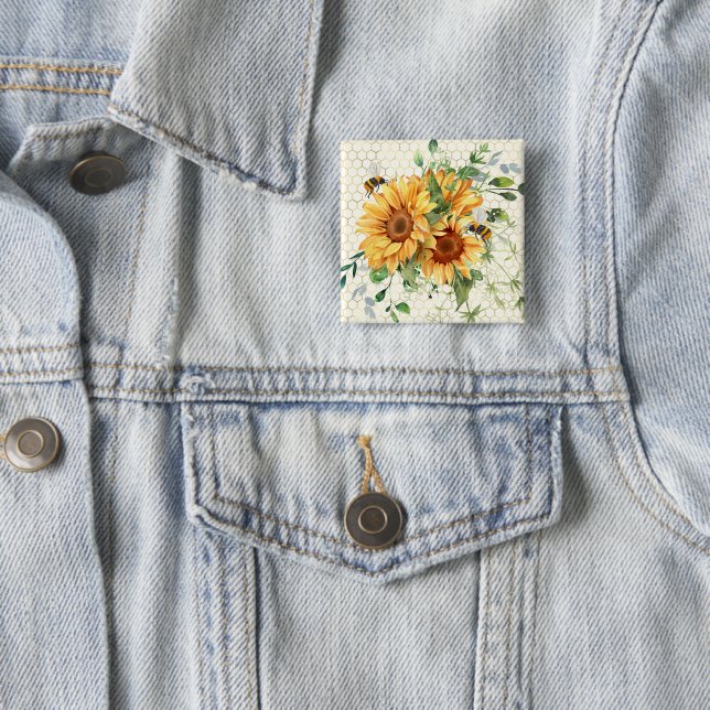 Sonnenblumen und Bienen Button (Beispiel)