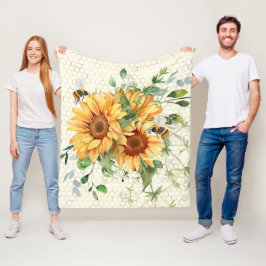 Sonnenblumen und Bienen Fleecedecke