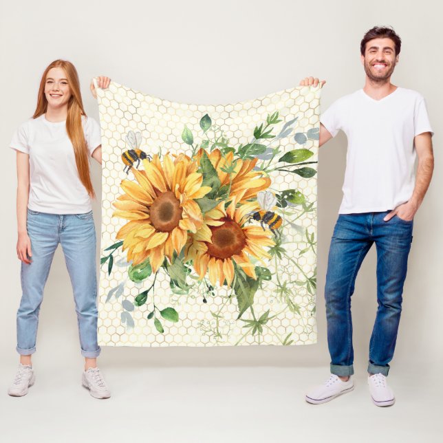 Sonnenblumen und Bienen Fleecedecke (Beispiel)