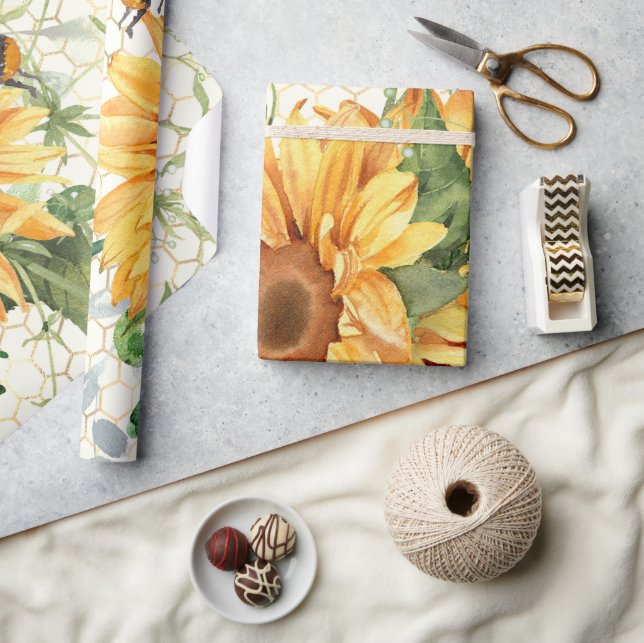 Sonnenblumen und Bienen Geschenkpapier (Kunsthandwerk)