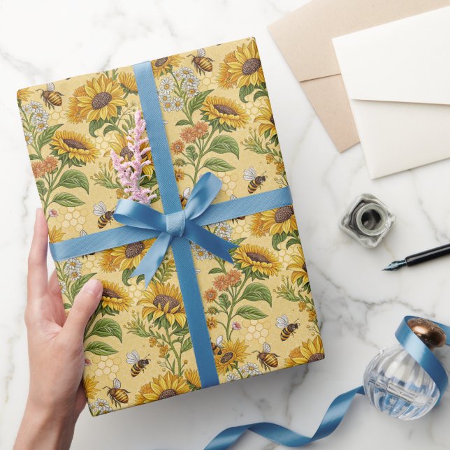 Sonnenblumen und Bienen Geschenkpapier (Schenken)