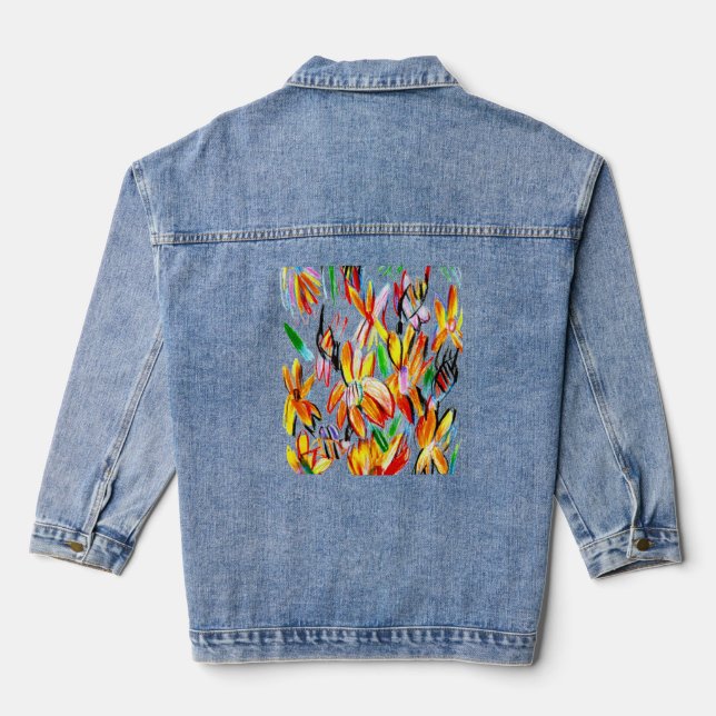 Sonnenblumen und Bienen  Jeansjacke (Rückseite)