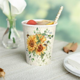 Sonnenblumen und Bienen Pappbecher