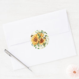 Sonnenblumen und Bienen Runder Aufkleber