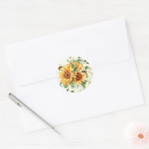 Sonnenblumen und Bienen Runder Aufkleber