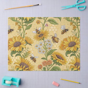Sonnenblumen und Bienen Seidenpapier