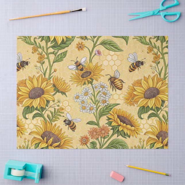 Sonnenblumen und Bienen Seidenpapier (Basteln)