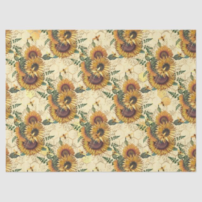 Sonnenblumen und Bienen-Serie Design Drei Seidenpapier (Vorderseite)