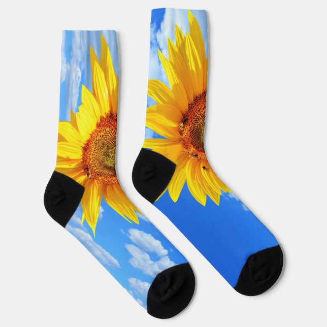 Sonnenblumen und Bienen Socken Blue Sky (Rechts)
