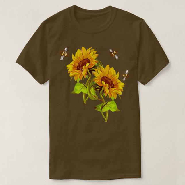 Sonnenblumen und Bienen Sommersonnenblumen Rettete T-Shirt (Design vorne)