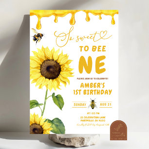 Sonnenblumen und Bienen süß zu einem ersten Geburt Einladung