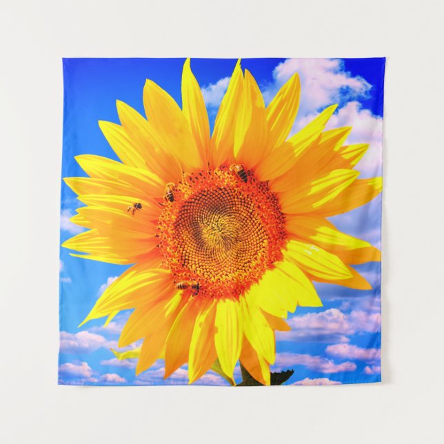 Sonnenblumen und Bienenband Wandteppich (Vorderseite)