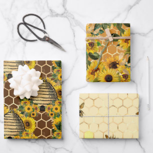 Sonnenblumen und Bienenreihe Design One Geschenkpapier Set