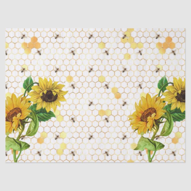 Sonnenblumen und Bienenreihen - Design 8 Seidenpapier (Vorderseite)