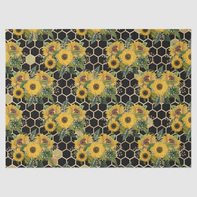Sonnenblumen und Bienenreihen - Design Eleven Seidenpapier (Vorderseite)