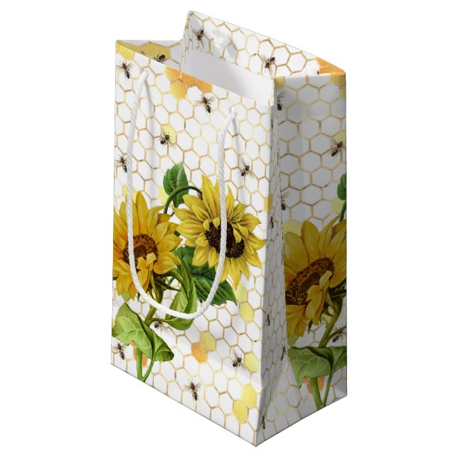Sonnenblumen und Bienenreihen Design Sechs kleine  Geschenktüte (Vorderseite Schrägansicht)