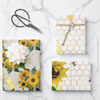 Sonnenblumen und Bienenreihen - Design zwei Geschenkpapier Set
