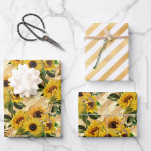 Sonnenblumen und Bienenreihen Geschenkpapier Set