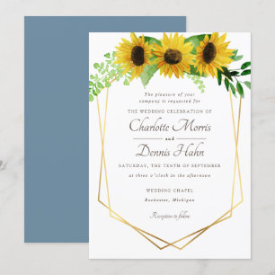 Sonnenblumen und blaue Hochzeitseinladung Einladung