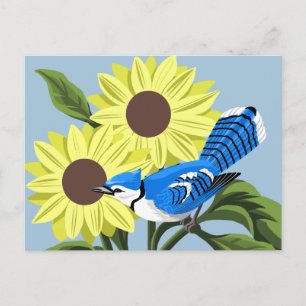 Sonnenblumen und blaue Jay Postkarte