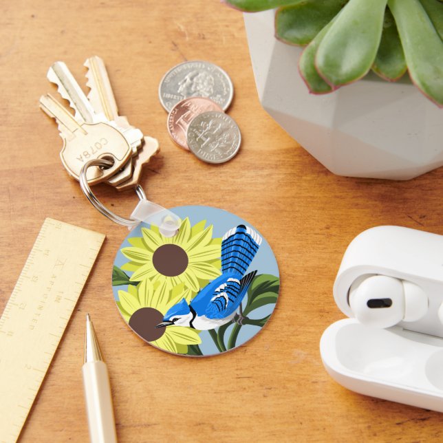 Sonnenblumen und blaue Jay Schlüsselanhänger (Schreibtisch)