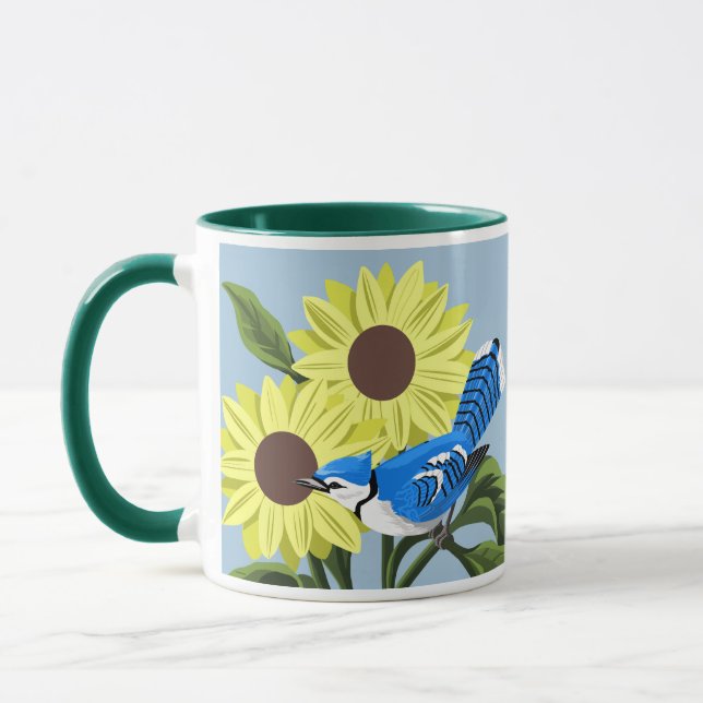 Sonnenblumen und blaue Jay Tasse (Links)