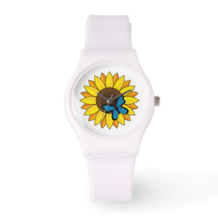 Sonnenblumen und Blauer Schmetterling Armbanduhr