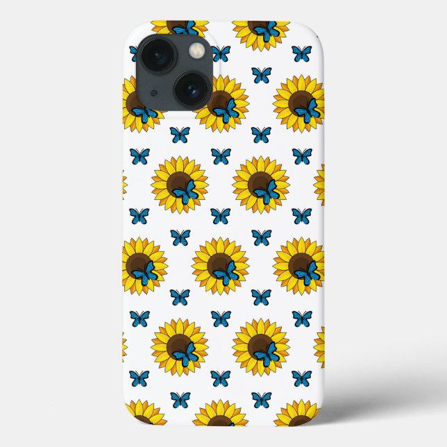 Sonnenblumen und Blauer Schmetterling Case-Mate iPhone Hülle (Rückseite)