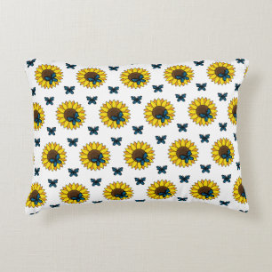 Sonnenblumen und Blauer Schmetterling Dekokissen