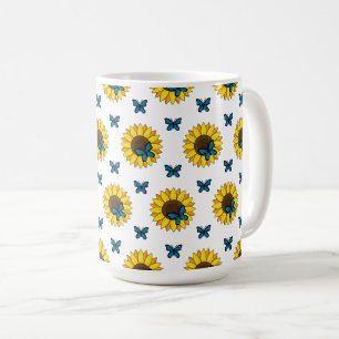 Sonnenblumen und Blauer Schmetterling Kaffeetasse