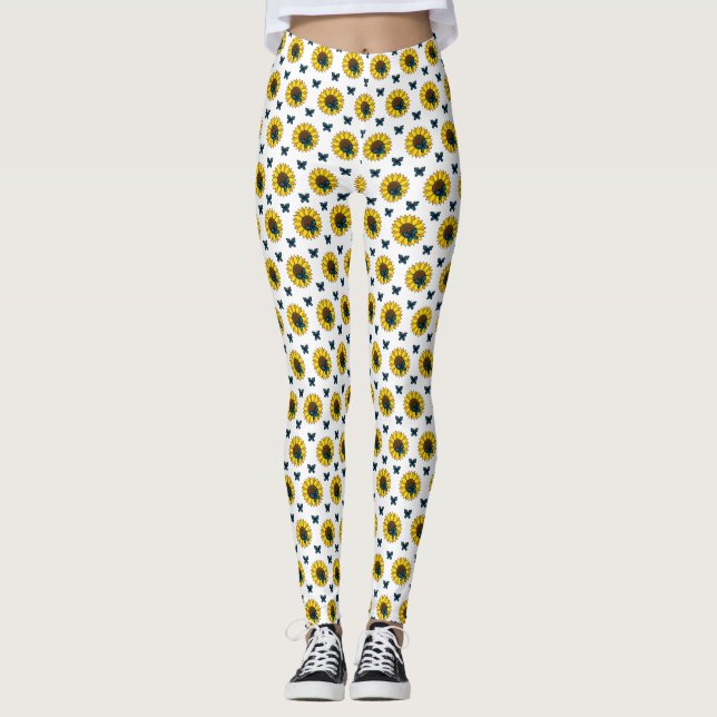Sonnenblumen und Blauer Schmetterling Leggings (Vorderseite)