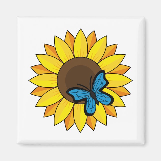 Sonnenblumen und Blauer Schmetterling Magnet (Vorne)
