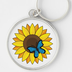 Sonnenblumen und Blauer Schmetterling Schlüsselanhänger