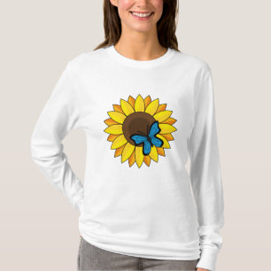 Sonnenblumen und Blauer Schmetterling T-Shirt
