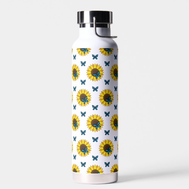 Sonnenblumen und Blauer Schmetterling Trinkflasche (Links)