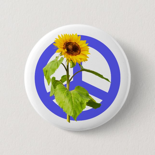 Sonnenblumen und Blaues Friedenssymbol Button (Vorderseite)