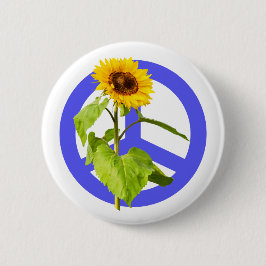 Sonnenblumen und Blaues Friedenssymbol Button