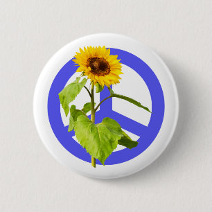 Sonnenblumen und Blaues Friedenssymbol Button
