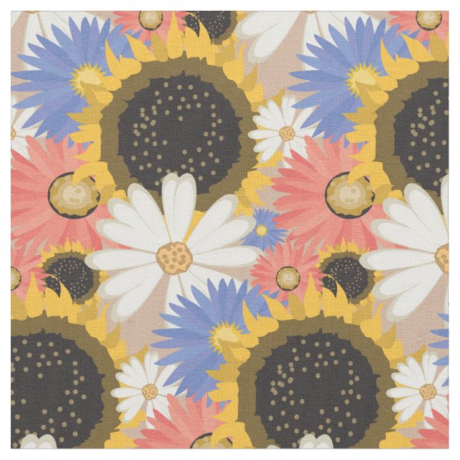 Sonnenblumen und Blumenmuster der Daisies Stoff (Nahaufnahme)