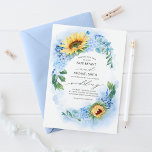 Sonnenblumen und Blütenblütenhochzeit in Dusty Blu Einladung<br><div class="desc">Blütenblaue Hochzeitseinladungen mit gelben Sonnenblumen</div>