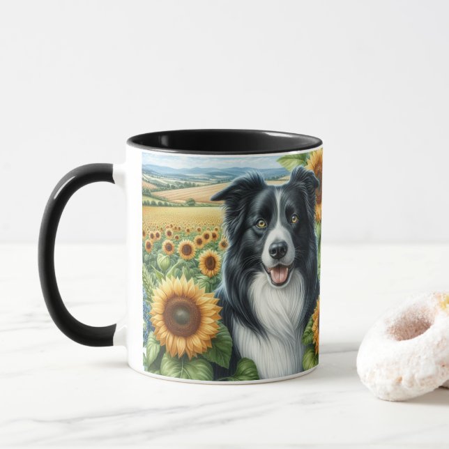 Sonnenblumen und Border Collie Hund Lover Tasse (Mit Donut)