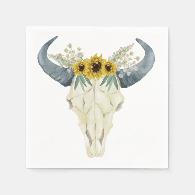 Sonnenblumen und Bull Skull Napkins Serviette (Vorderseite)