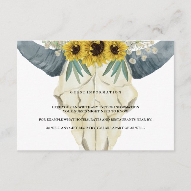 Sonnenblumen und Bull Watercolor Gästebuchsinforma Begleitkarte (Vorderseite)