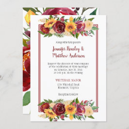 Sonnenblumen und Burgunder Blütentropfen Einladung