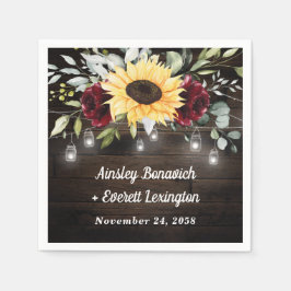 Sonnenblumen und Burgunder Rote Rose Rustikale Hoc Serviette