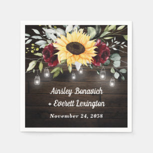 Sonnenblumen und Burgunder Rote Rose Rustikale Hoc Serviette