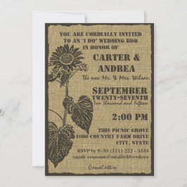 Sonnenblumen und Burlap-GRILLEN Hochzeitsempfang Einladung